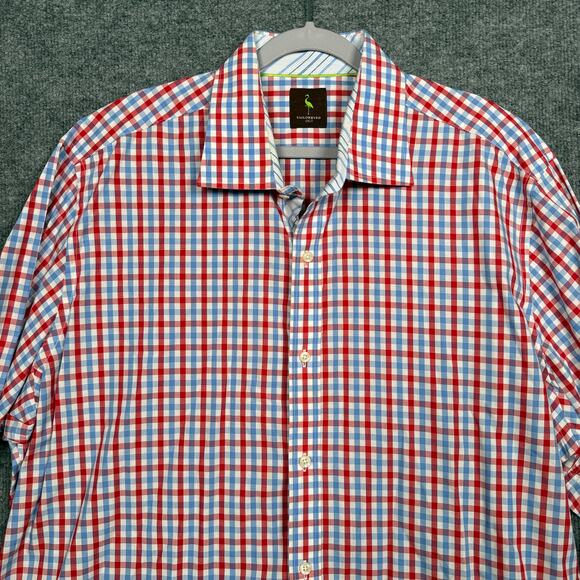 Tailorbyrd Mens Size 2XLT Gingham Button Up Shirt Red Blue Cotton Long Sleeves - Picture 3 of 9